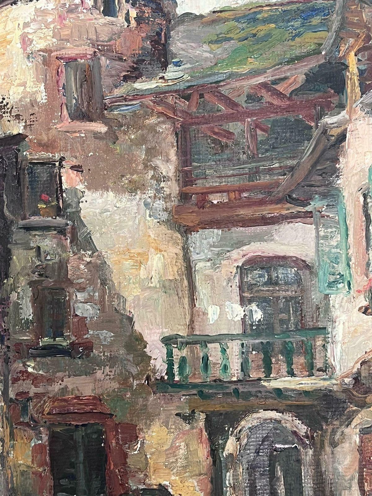 Regine Davidmid 20th Century 1950's French Post Impressionist Oil Medieval Town Buildings1950's photo vinterior