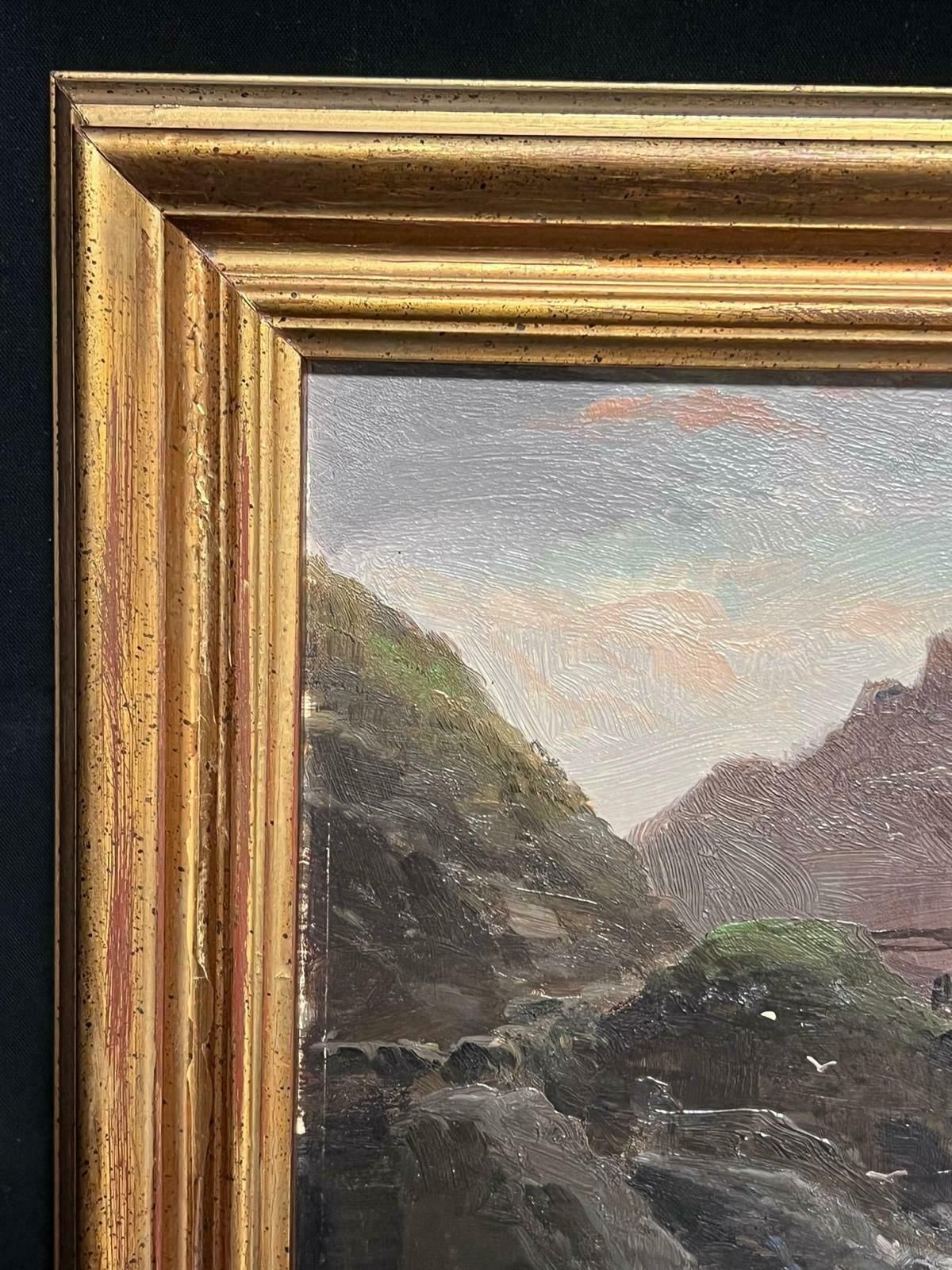 George Henry Jenkinsvictorian Cornish Stormy Seas At Dusk Fishermen On The Rocks Oil Landscape19th Century photo furniture