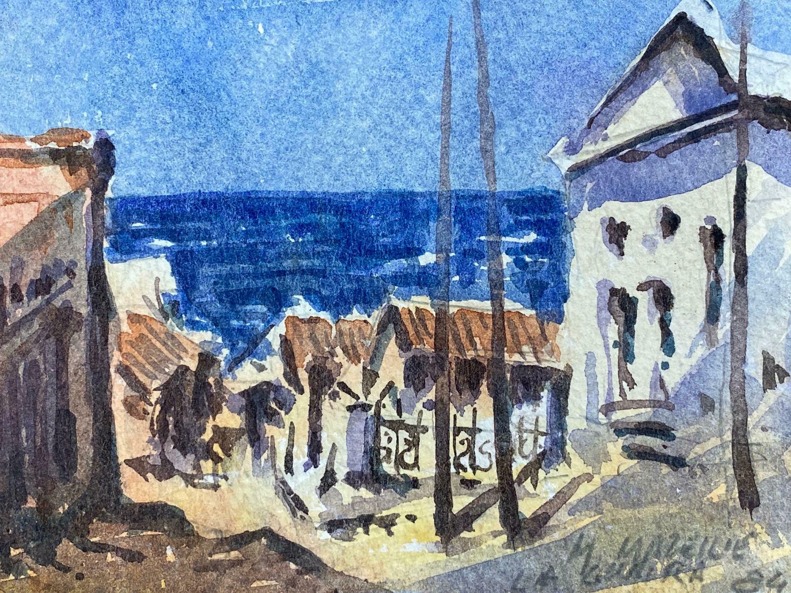 Maurice Mazeiliemaurice Mazeilie   French Impressionist Watercolour   Blue French Landscape
