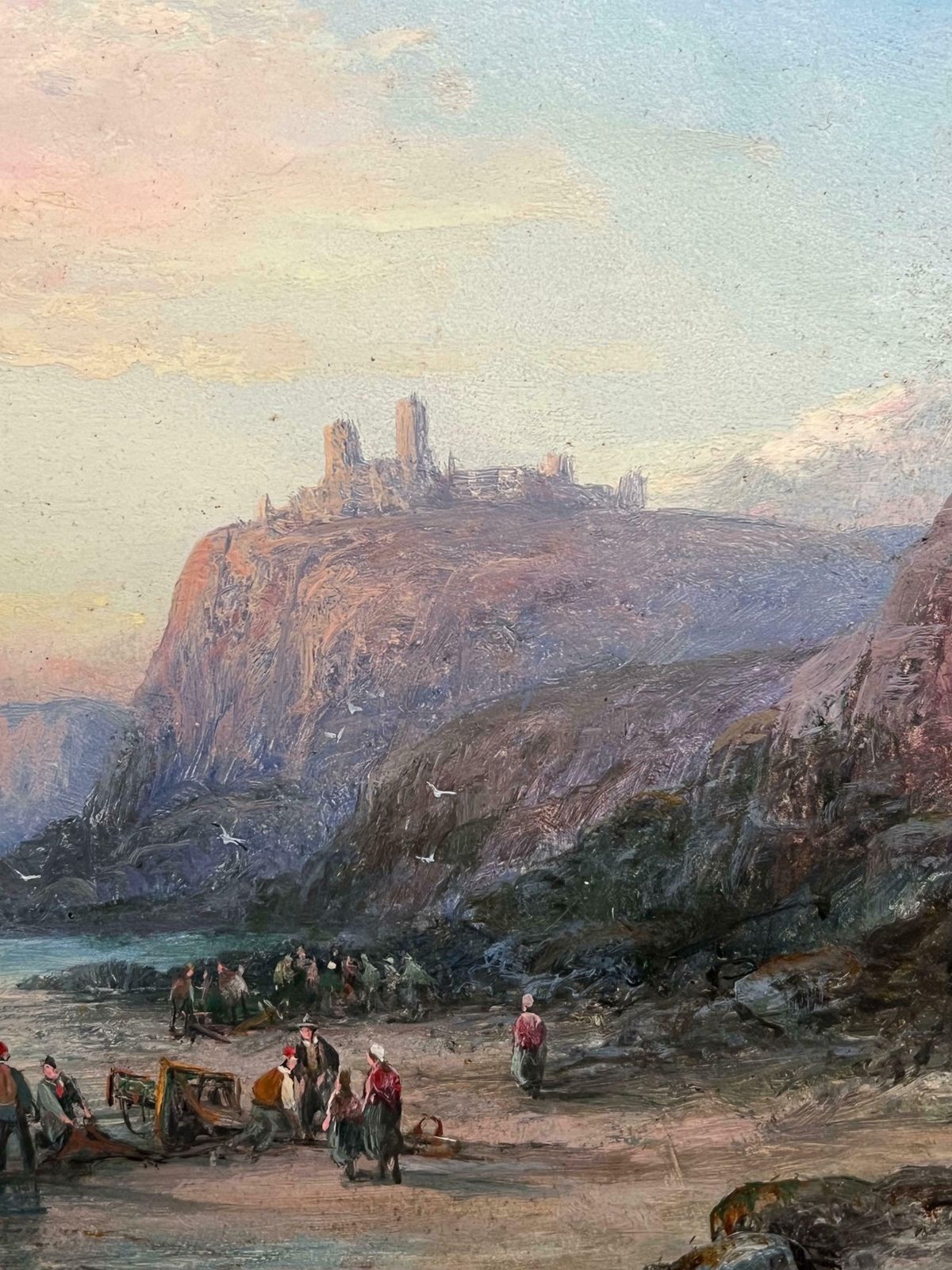 William Anslow Thornely (British, 1847 1907)antique British Marine Oil Painting Tantallon Castle Scotland Coastal Sunset19th Century photo for sale