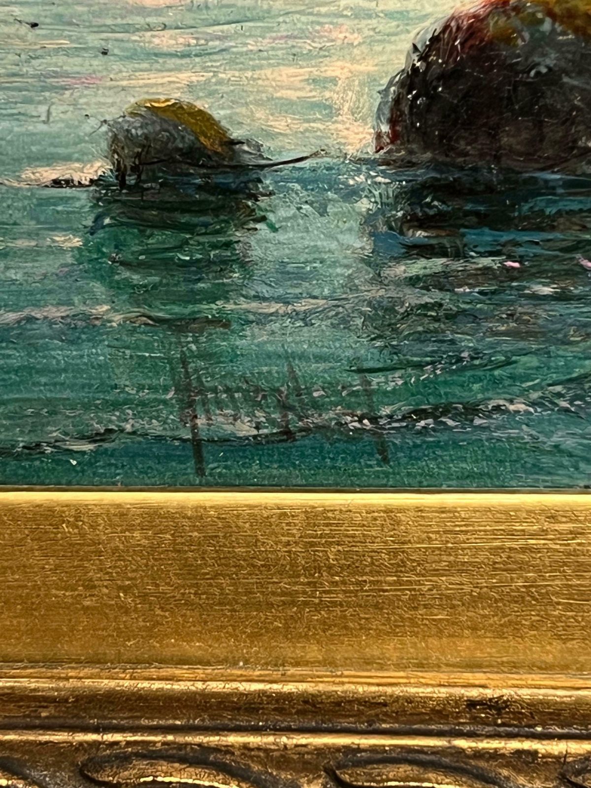 photo furniture William Anslow Thornely (British, 1847 1907)antique British Marine Oil Painting Tantallon Castle Scotland Coastal Sunset19th Century