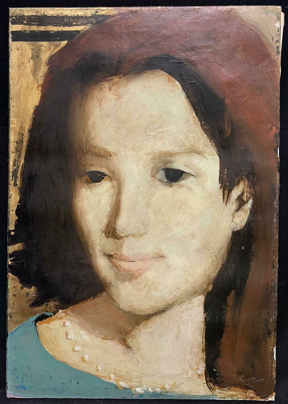 Jonathan Zutter (1928 1998)1960's Modernist Portrait Of Woman Monegasque Artist Signed Oil Painting 1960's photo furniture