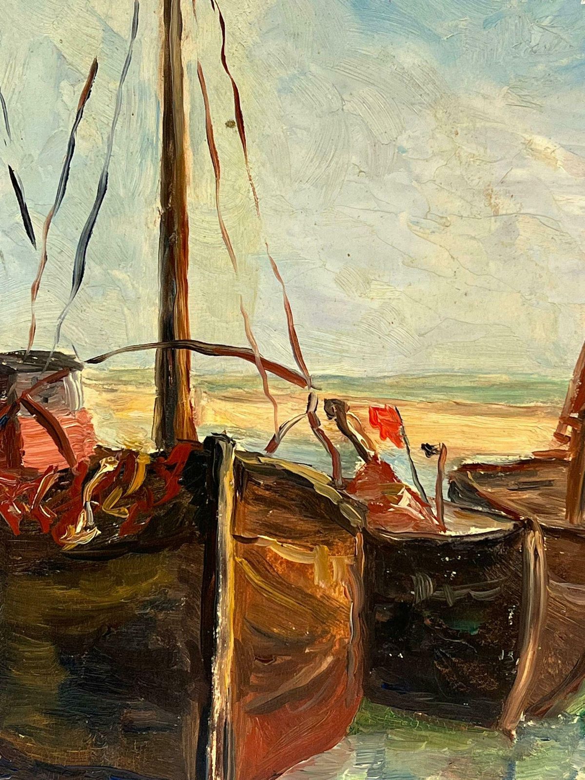Simone Forge1930's French Impressionist Oil Fishing Boats Drying Nets Beached Estuary 1930s photo 764.0