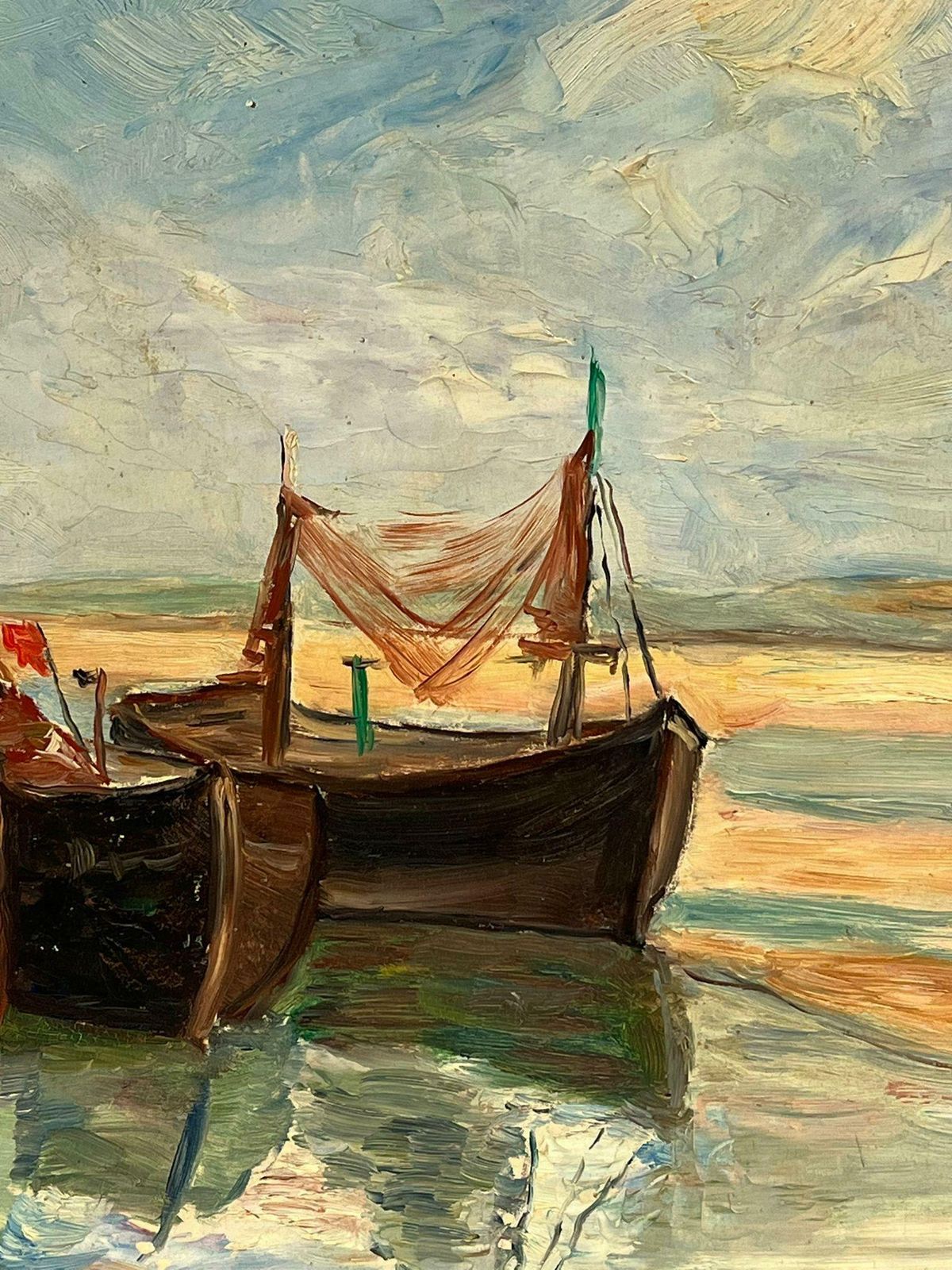 Simone Forge1930's French Impressionist Oil Fishing Boats Drying Nets Beached Estuary 1930s photo vinterior