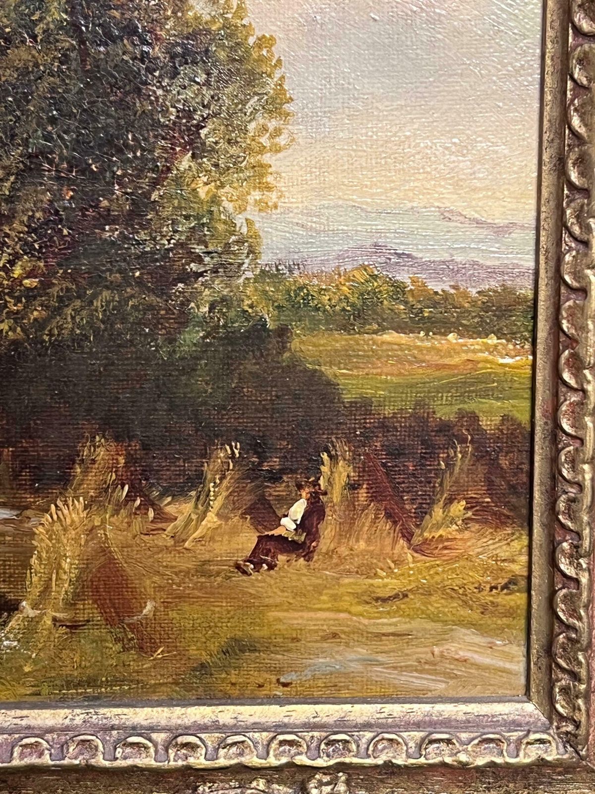Victorian Englishantique 19th Century English Oil Painting Countryside Golden Harvest Fields 19th Century photo 916.0