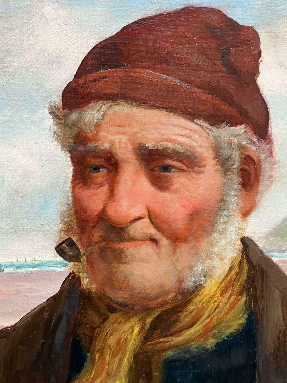 David W. Haddonthe Cornish Fisherman Antique English Signed Oil Painting Portrait Of Sea Man photo for sale