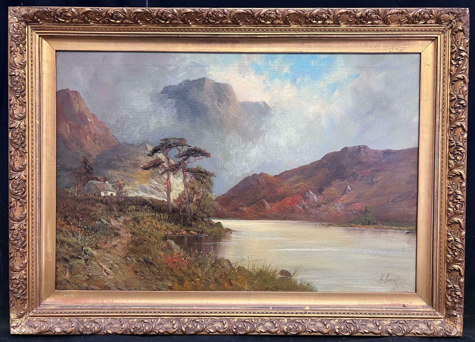 F. E. Jamiesonantique Scottish Highlands Loch Scene Signed Oil Painting On Canvas1920's photo for sale