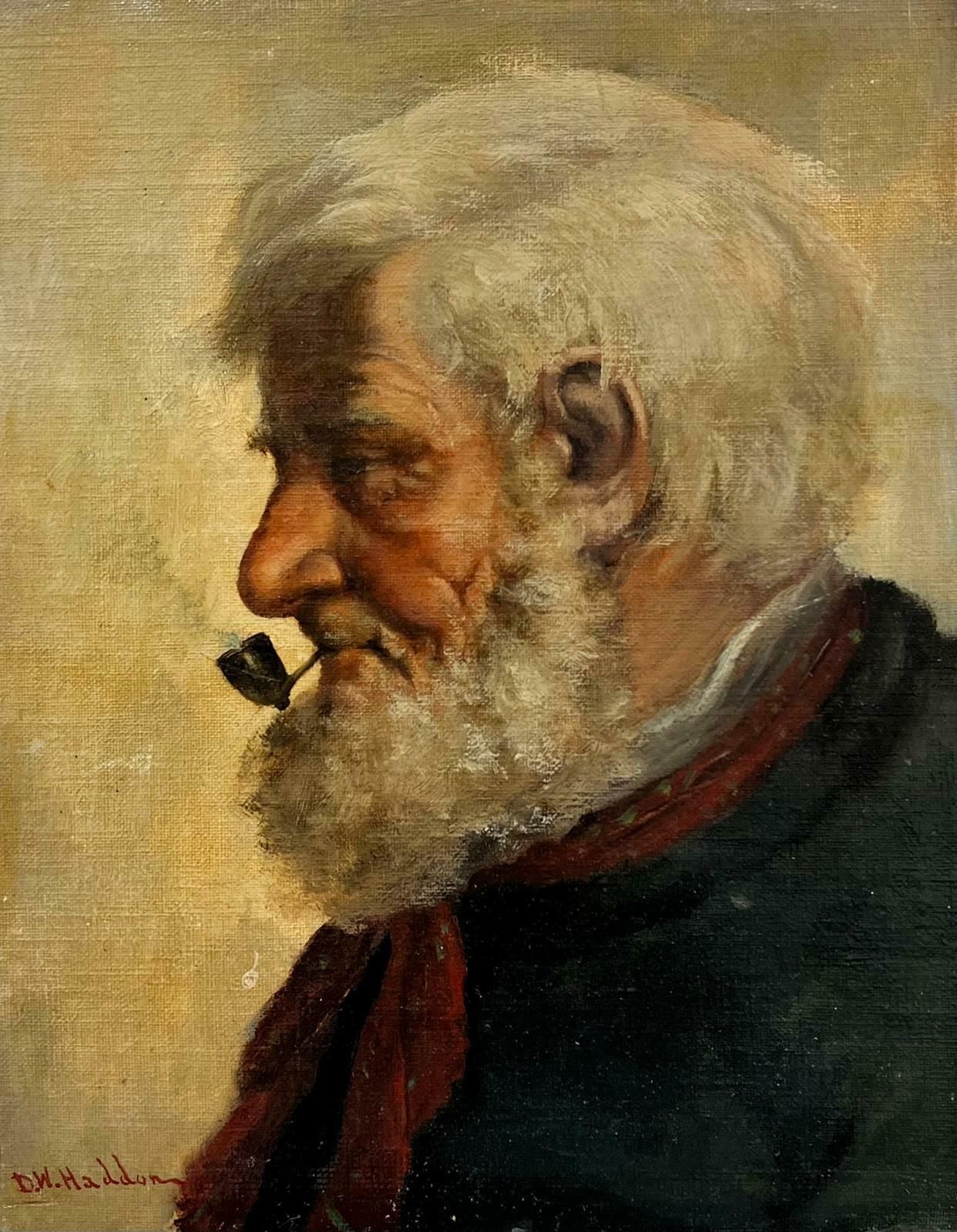 D.W.Haddoncornish Fisherman Smoking Clay Pipe Antique British Signed Oil Painting