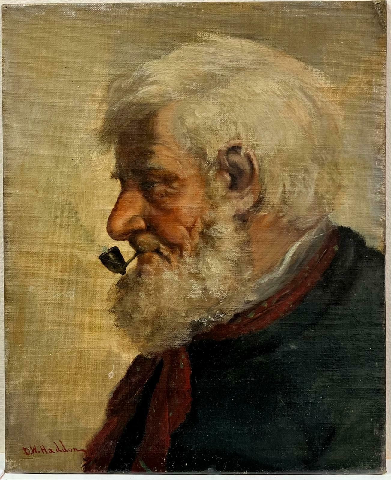 D.W.Haddoncornish Fisherman Smoking Clay Pipe Antique British Signed Oil Painting photo furniture