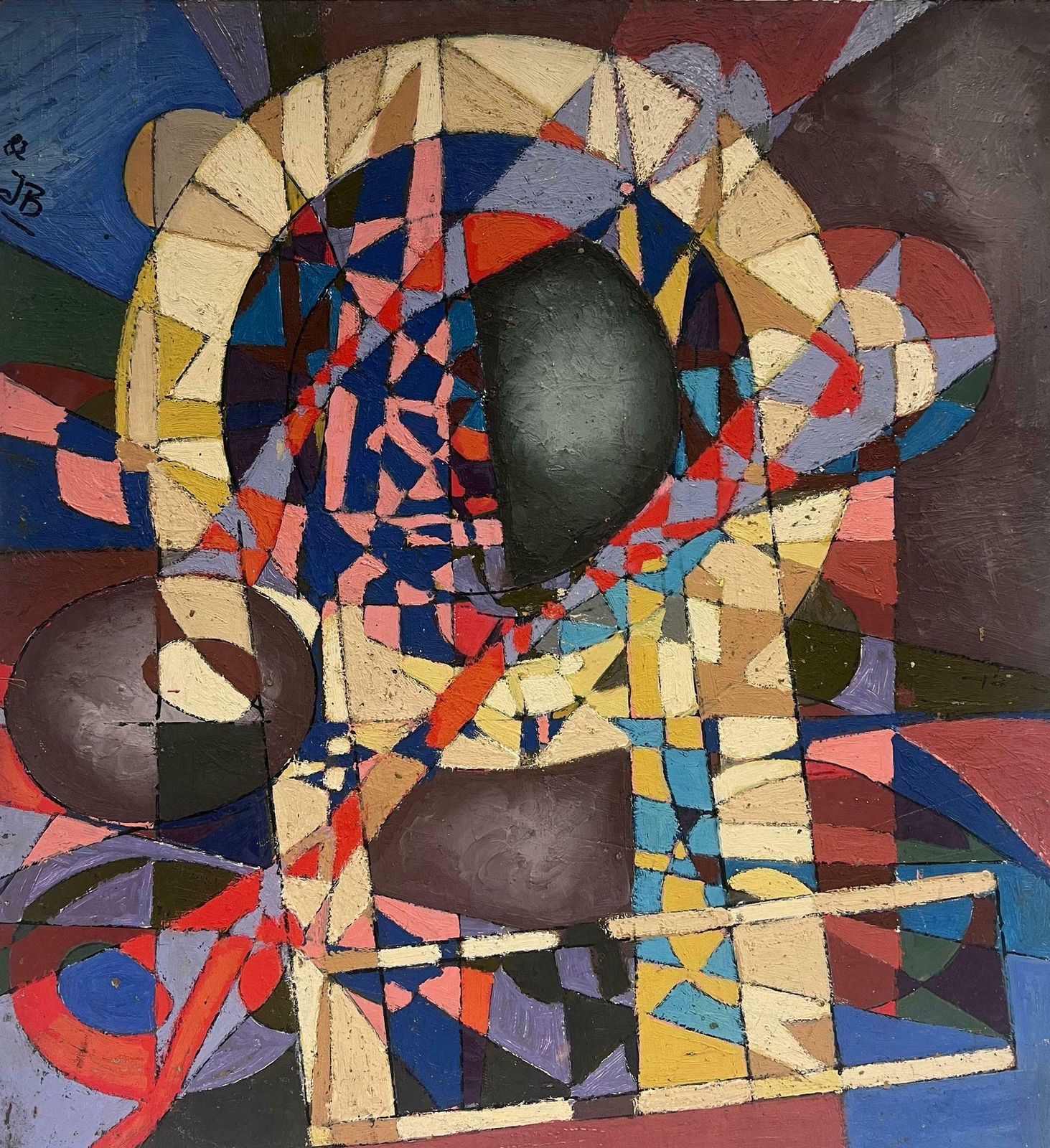 Jean Besnardlarge 20th Century French Abstract Cubist Composition Signed Oil Painting