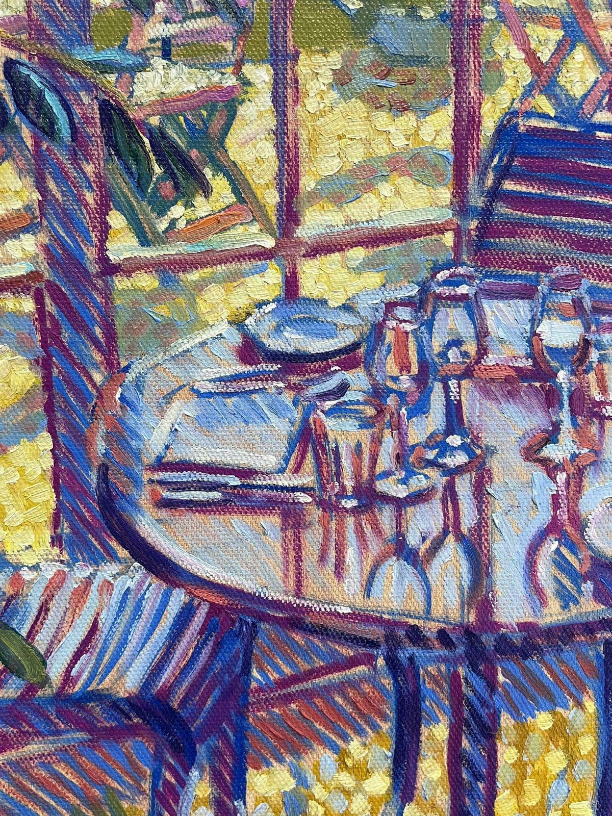 English Contemporaryluminous Purple Dining Table Sunlit Interior Oil Painting Framed Modern English photo vinterior
