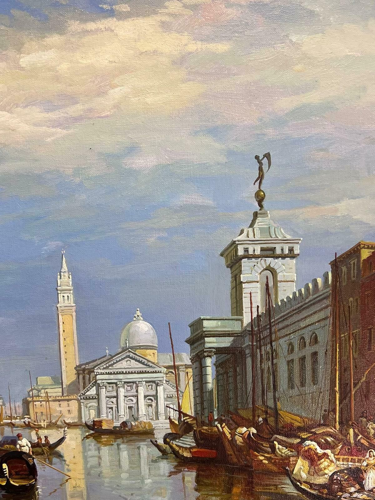 English Artistbustling Sunlit Venice With Gondolas And Sailboats Scenic Classical Oil Painting photo for sale