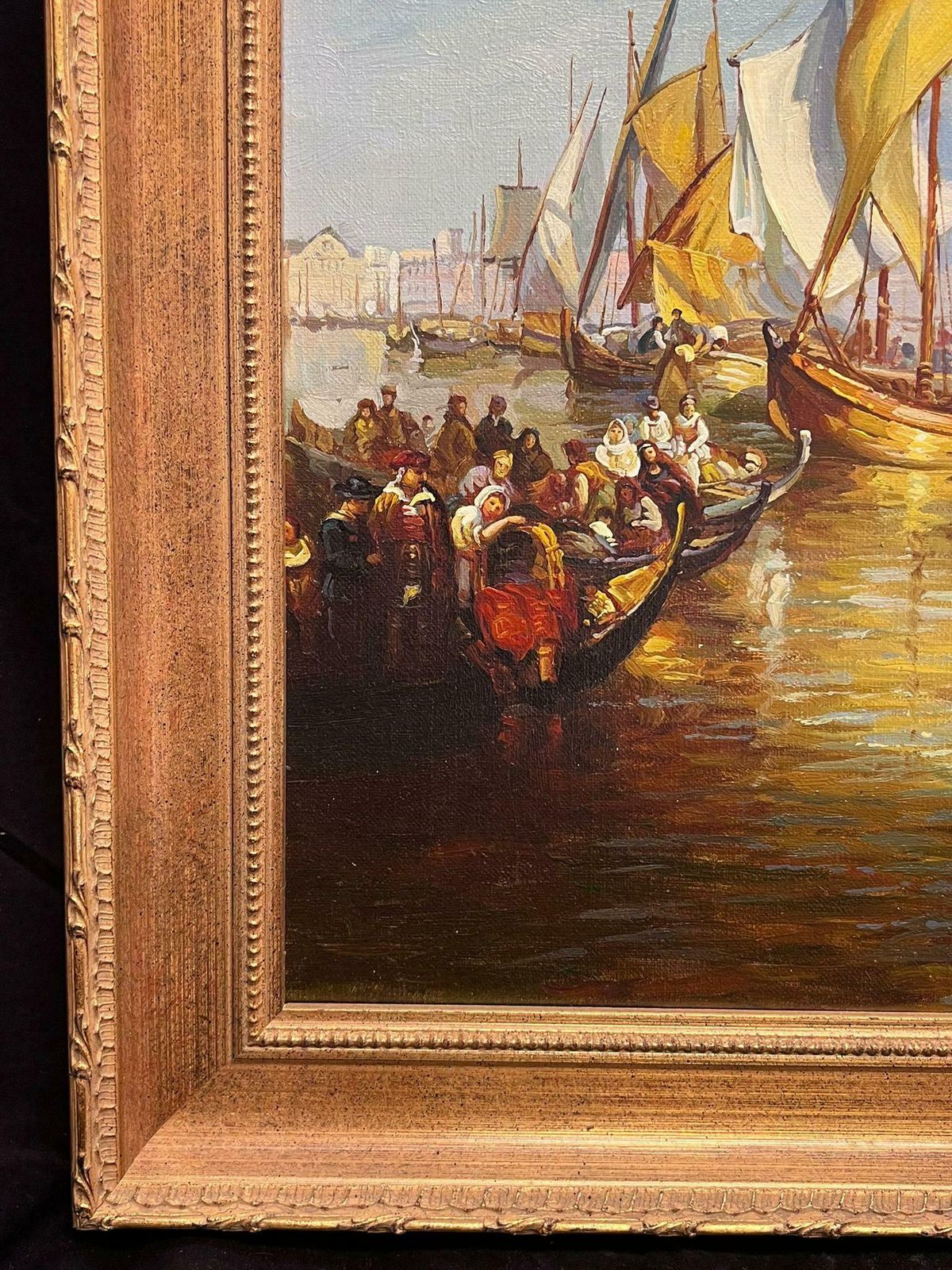 photo for sale English Artistbustling Sunlit Venice With Gondolas And Sailboats Scenic Classical Oil Painting