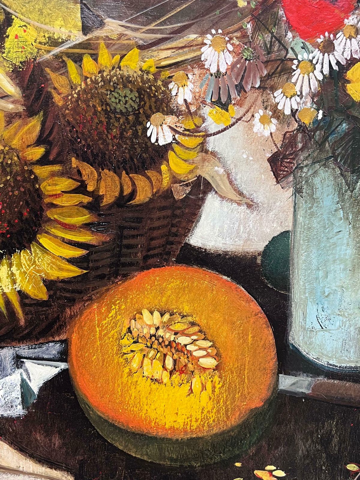 photo for sale Robert Vernet Bonfortlarge French Modernist Signed Oil Painting Harvest Fruits & Flowers In Provence1987