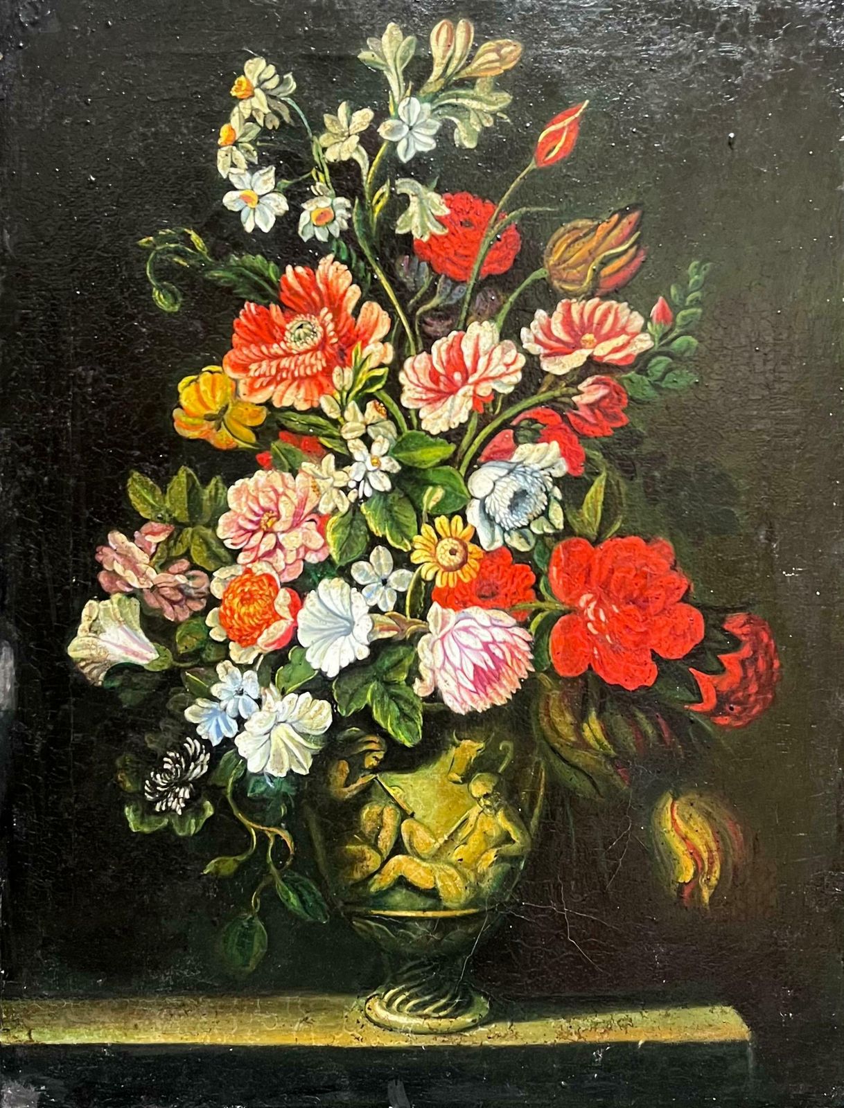 Miguel Canals Studiolarge Ornate Classical Flowers In Vase Still Life Oil Painting