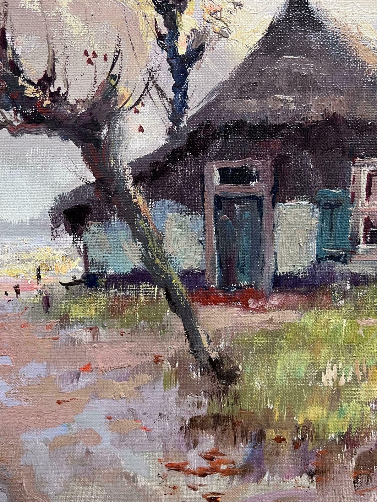 Henri Joseph Pauwelshuge Belgian Impressionist Signed Oil Painting Windswept River Cottage Landscape photo buy