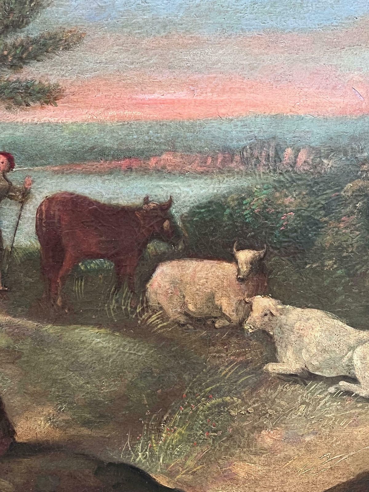 Dutch 18th Centuryromantic Light 18th Century Dutch Oil Pastoral Scene Bergers Cattle By River18th Century photo Art
