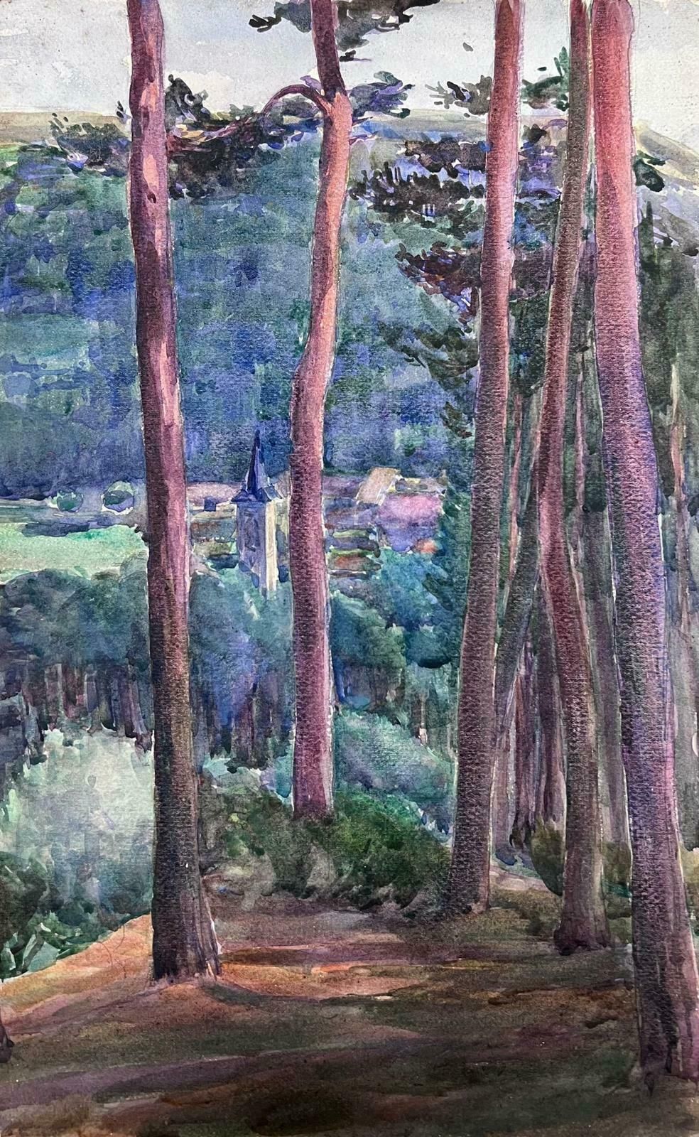 Louise Alix1930's French Impressionist Watercolour Tall Woodland Trees1940's