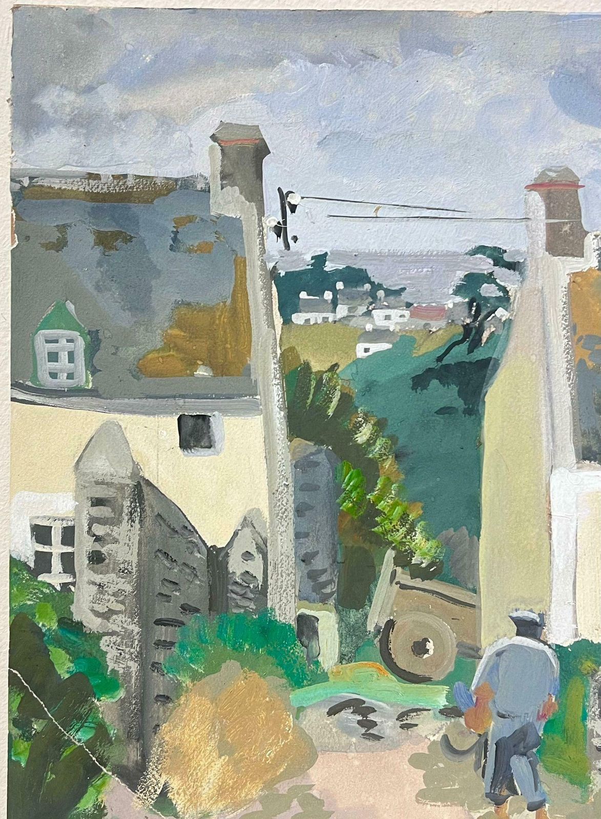 Y. Blanchongrey Figure Walking Through French Courtyard 1930's Impressionist1930's photo Art