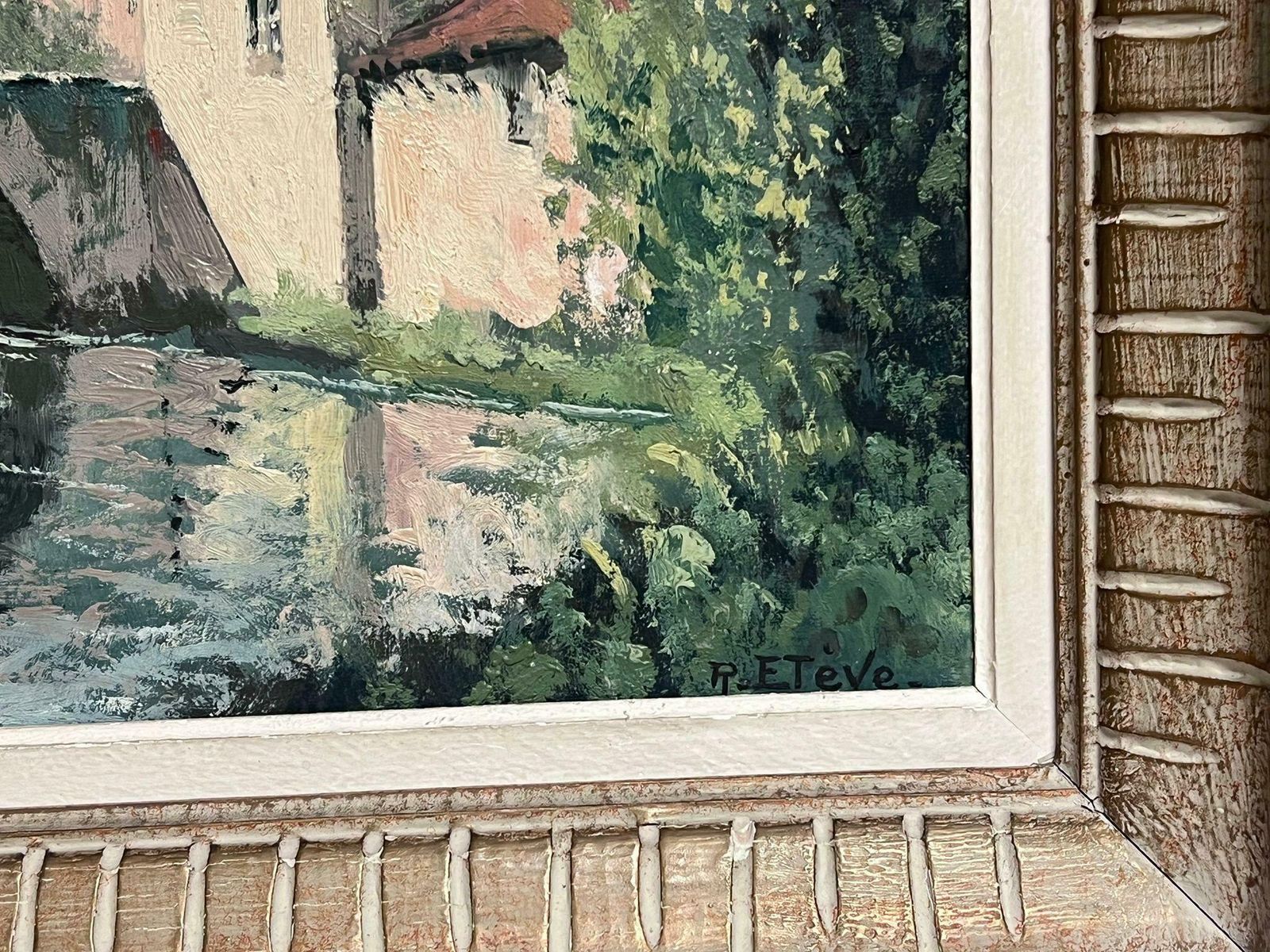 Félix Raoul Eteve French, 1902 1967 Old Chateau Castle Next To Bridge Green Landscape Original French Oil Painting photo buy