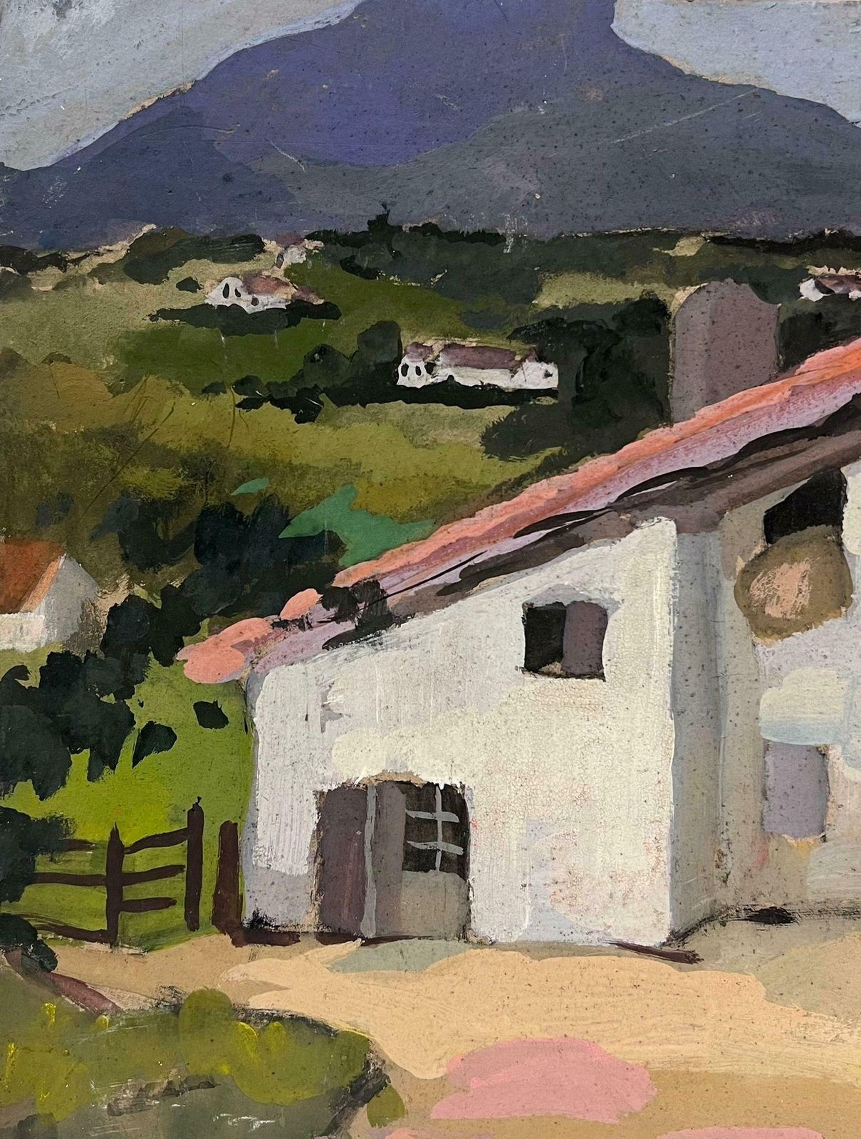 Y. Blanchonred Roof Farm Barn Yard Gouache 1930's French Impressionist1930's photo Art