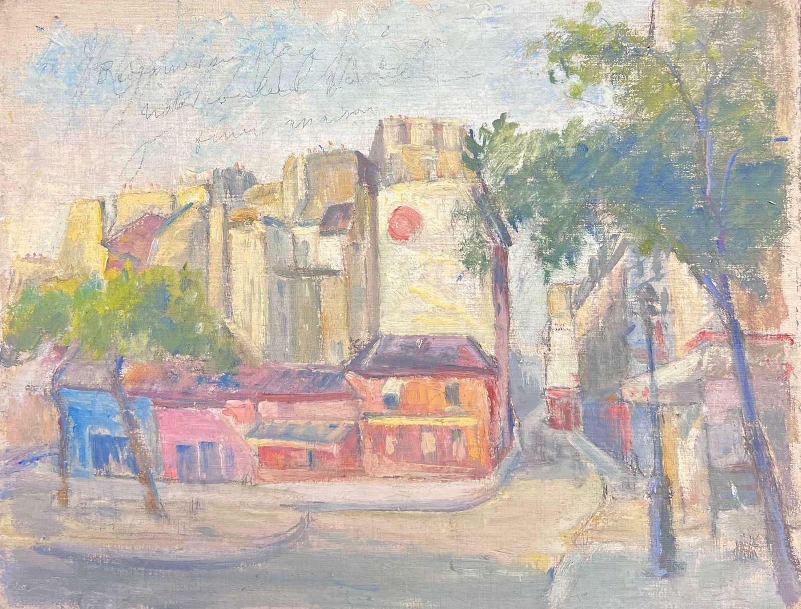 Regine Davidcolourful Cityscape Town Corner With Trees Vibrant Oil Painting1950's