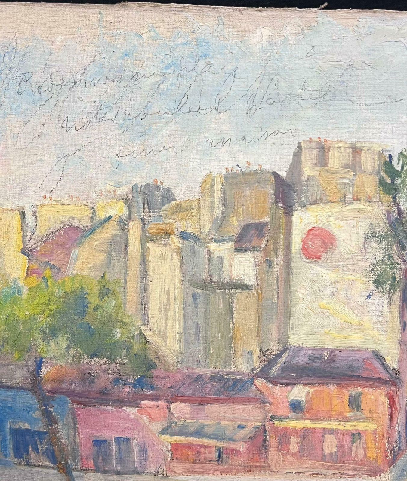 Regine Davidcolourful Cityscape Town Corner With Trees Vibrant Oil Painting1950's photo Art