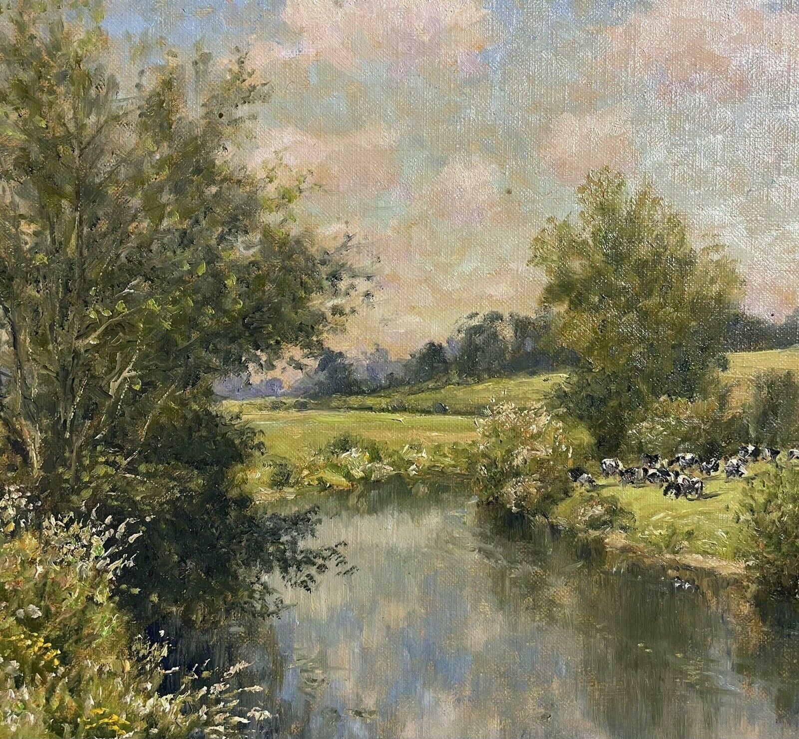 Mervyn Goodesummer Cloud Reflections On The River Original 20th Century British Oil Painting photo Art