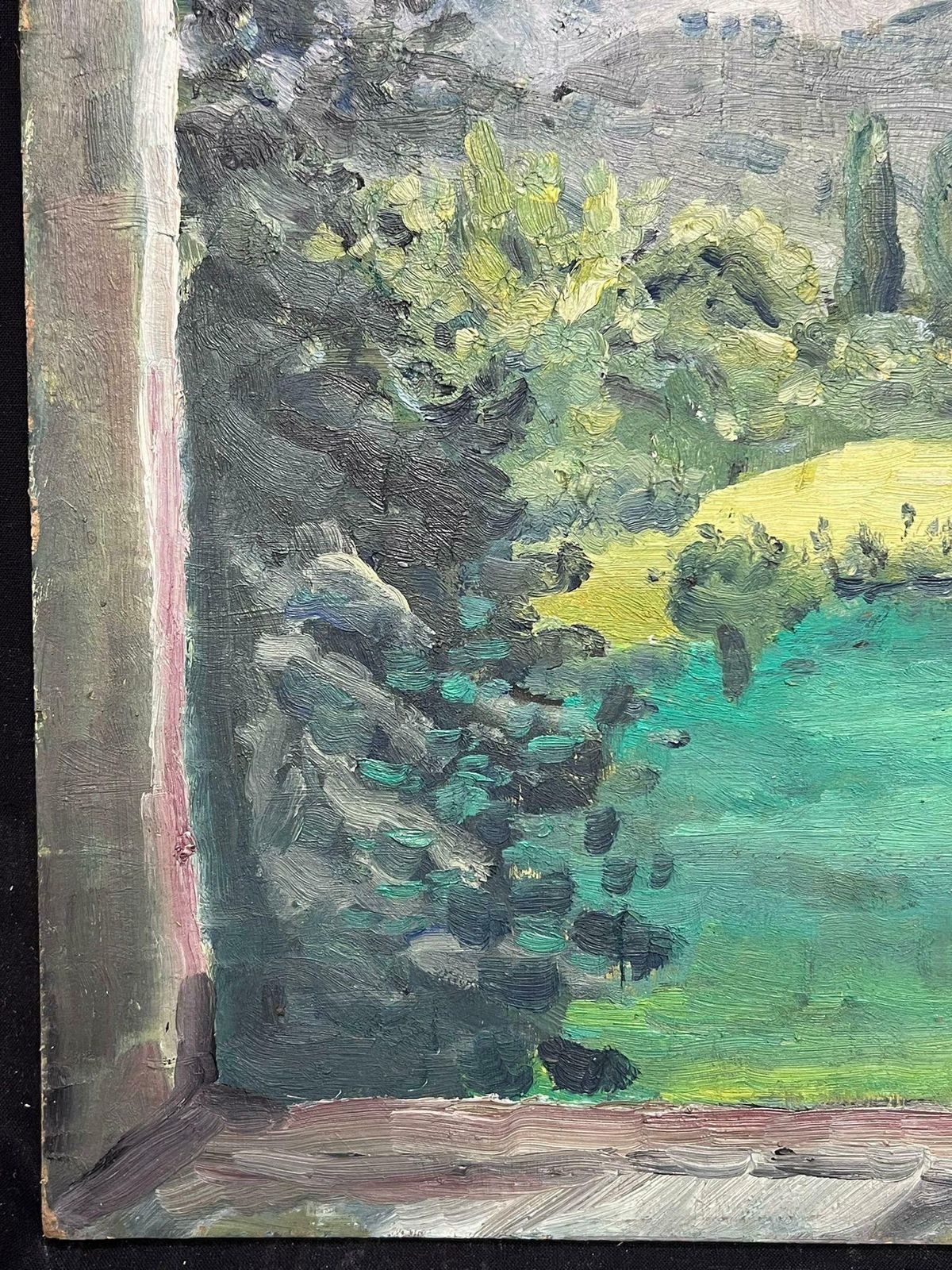 Regine Davidwindow View Of Verdant Landscape Expressive Oil Painting1950's photo furniture