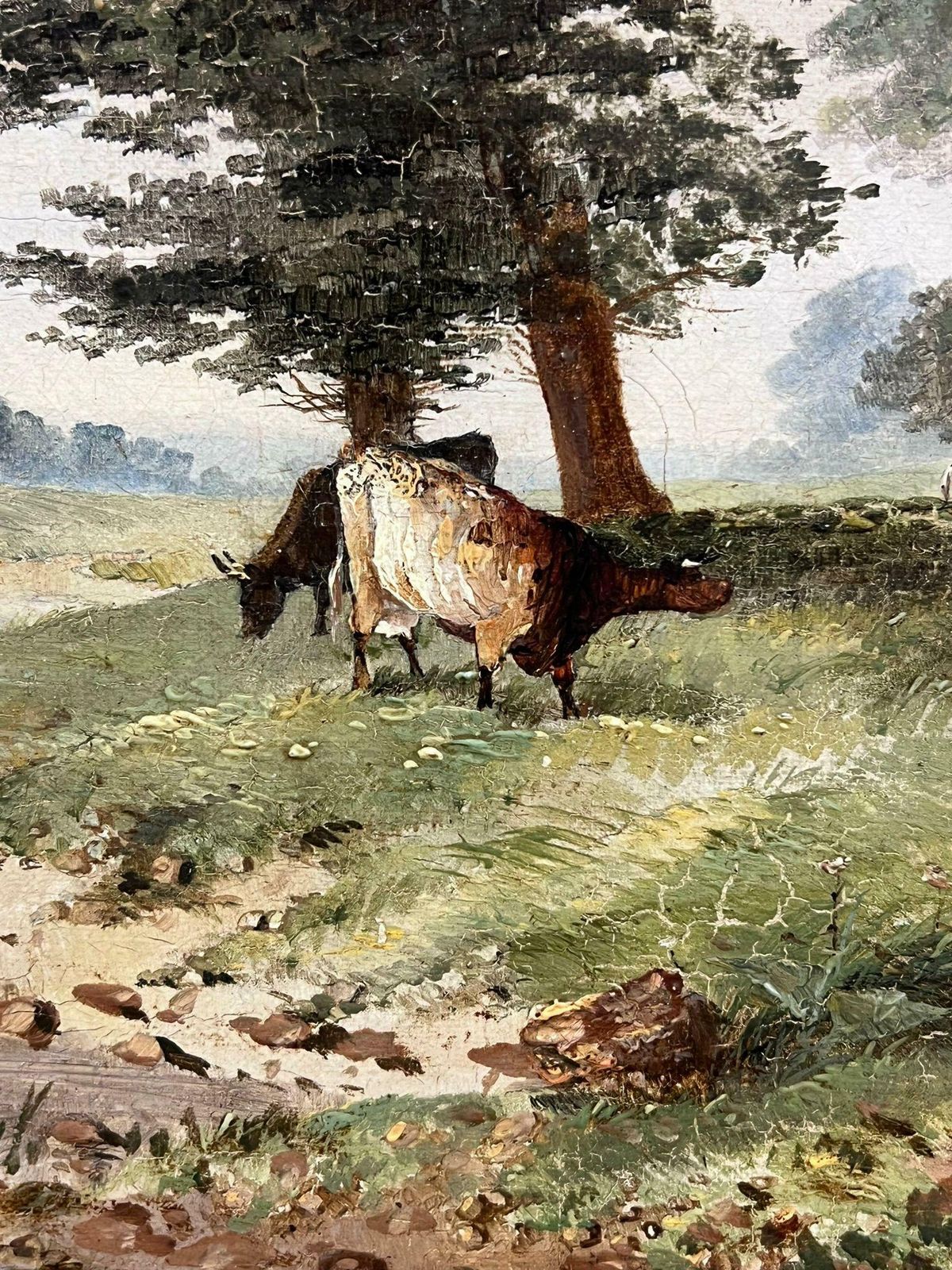 photo furniture British School Tranquil Pastoral Riverbank Grazing Cows Antique 19thc Painting Nottinghamshire1853