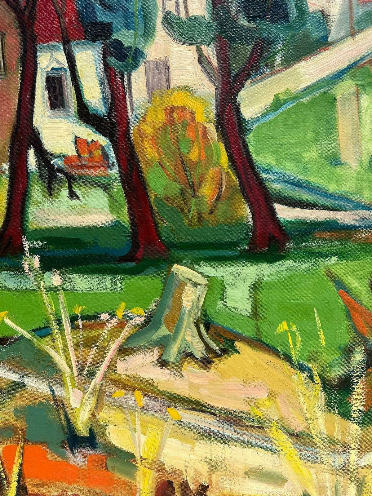 Michel Kritz 1960's French Modernist Cubist Oil Painting View Of An Old French Town photo for sale