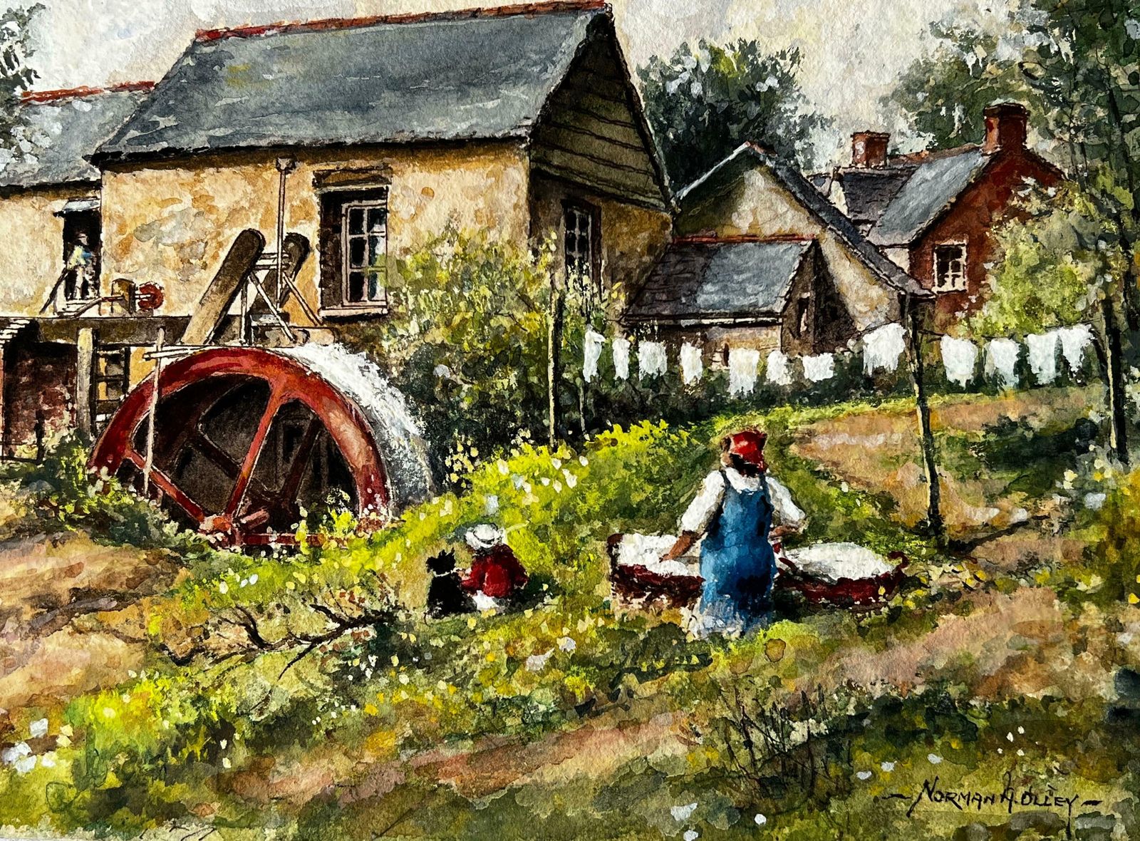 Norman A Olleycornish Spring Time Down By The Watermill , Tresmeer Cornwall photo furniture