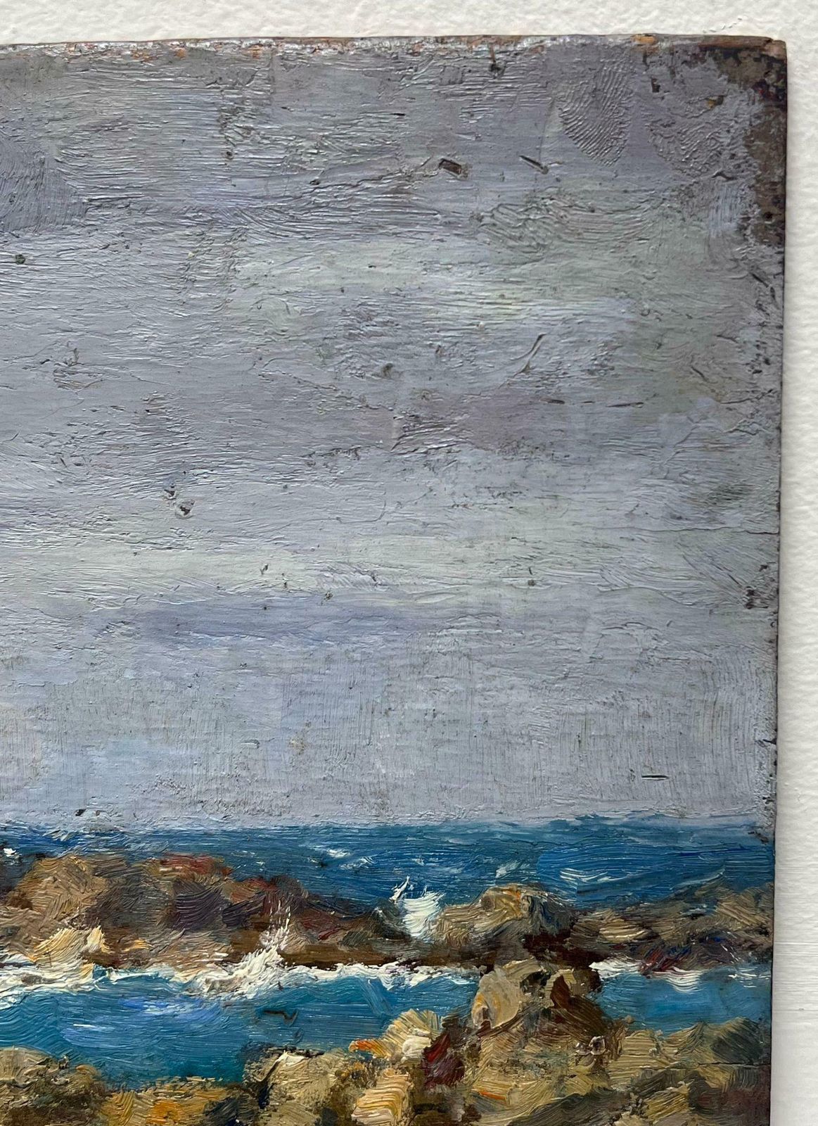 Charles Martin Sauvaigofine Antique French Impressionist Signed Oil Painting Rocky Coastline Beach Sea photo for sale