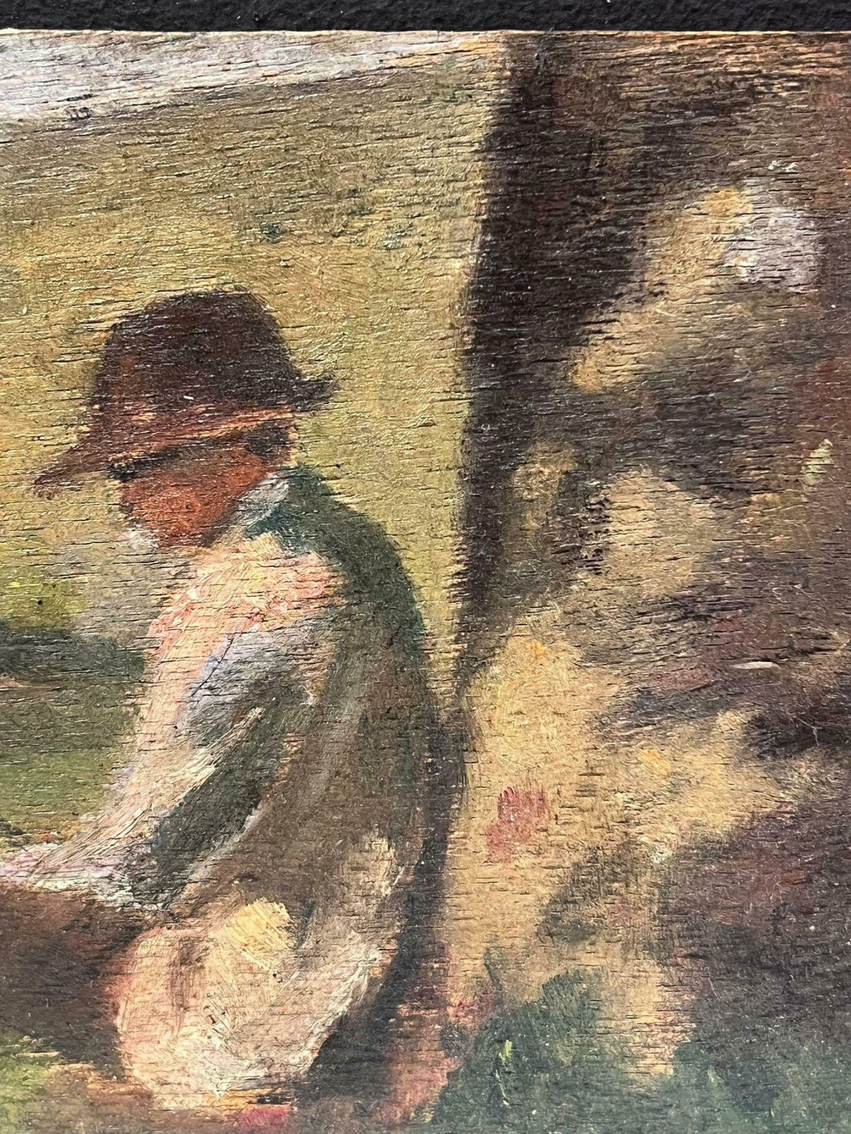 Contemplative Fisherman By River Oil Painting Early 20th C. French Impressionist photo vinterior