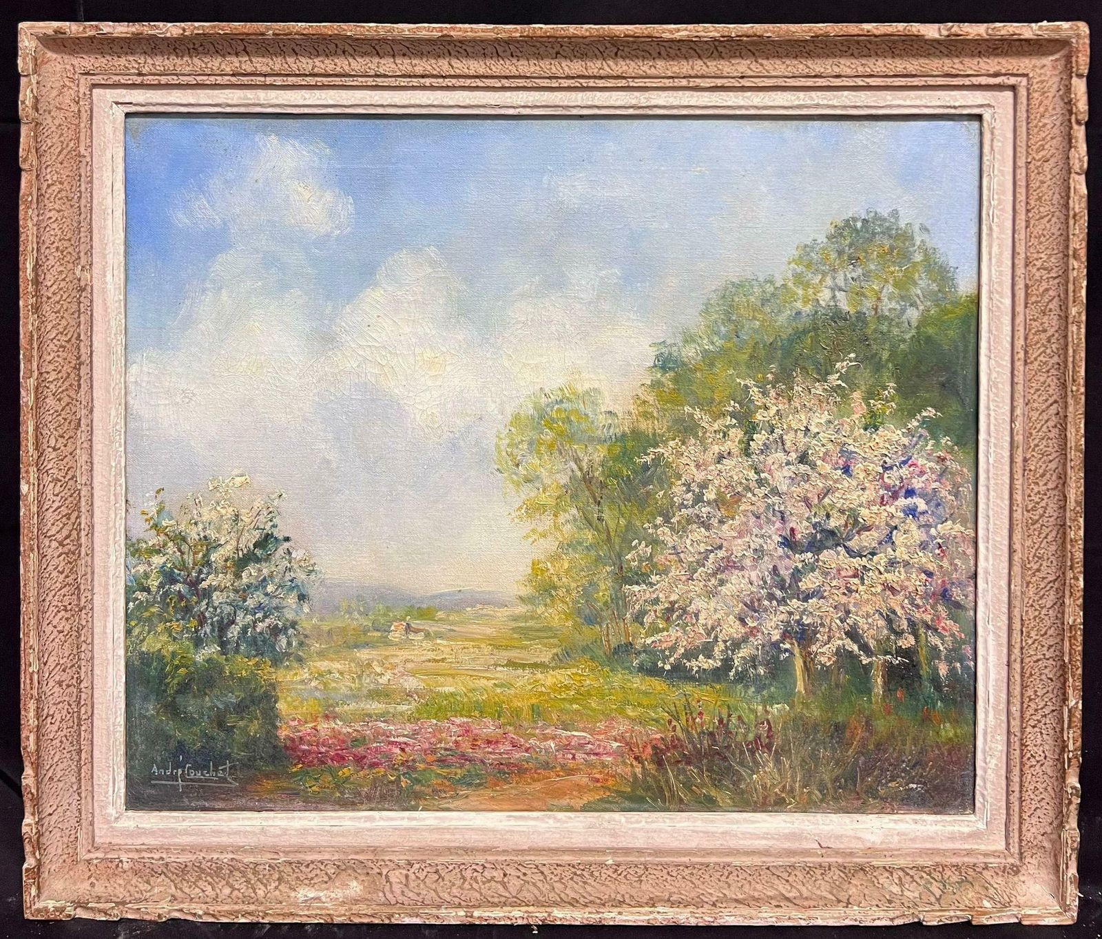 André Couchetspring Blossoms In A Countryside Landscape Painting French Impressionist Oil