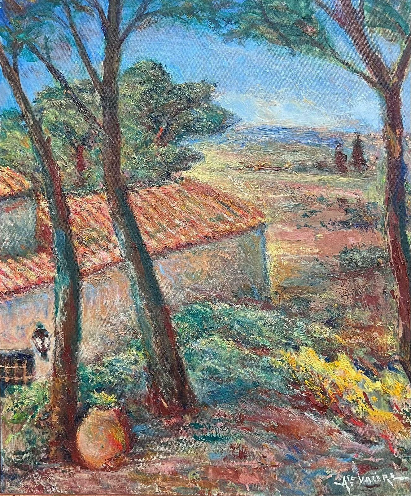 Auguste Valeremediterranean Provencal Landscape Trees & Red Roof Houses Signed French Oil photo furniture