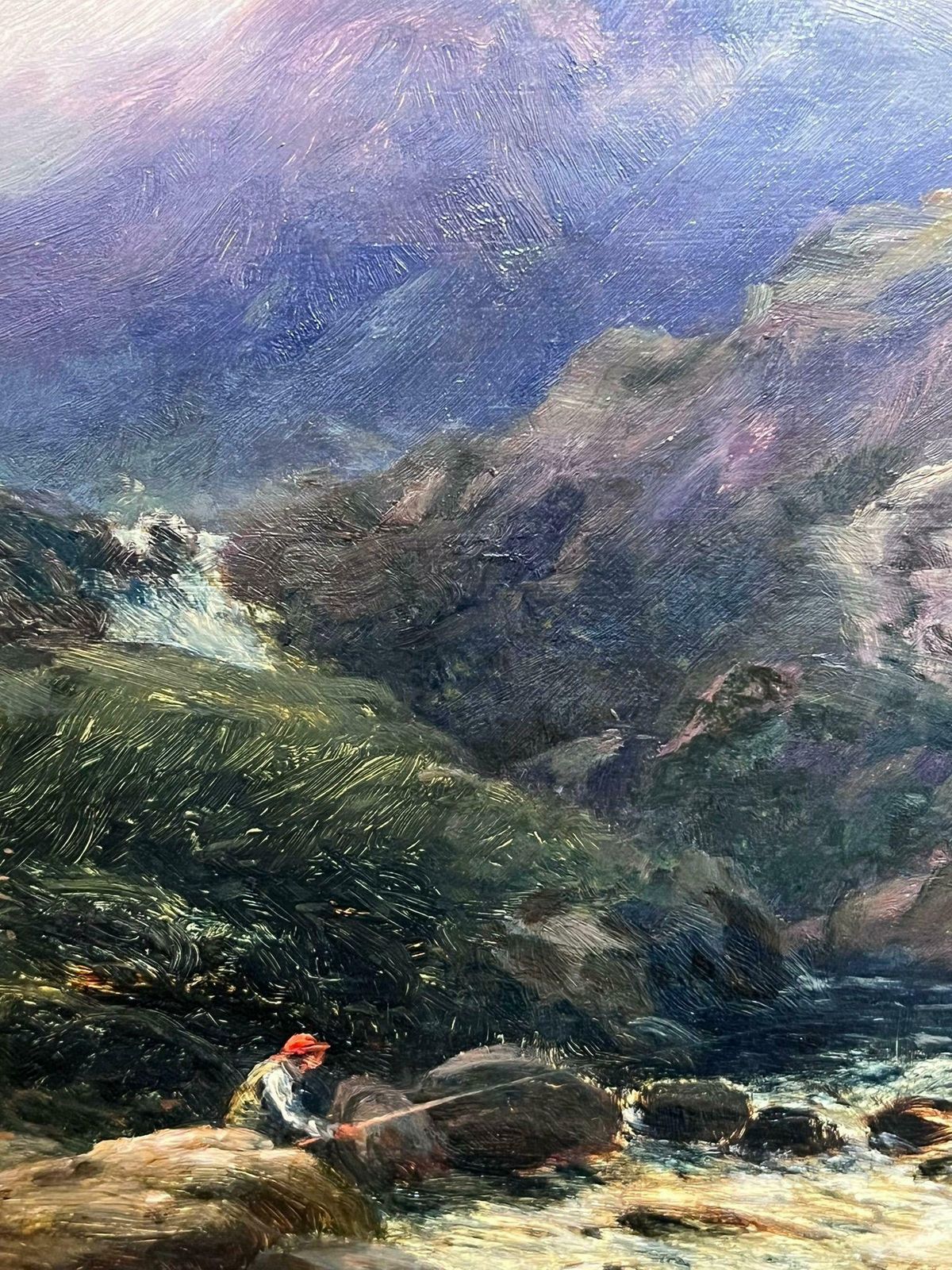 Thomas Morris Ashvictorian Oil Painting Welsh Mountain Landscape With Stream & Figure Fishing photo buy