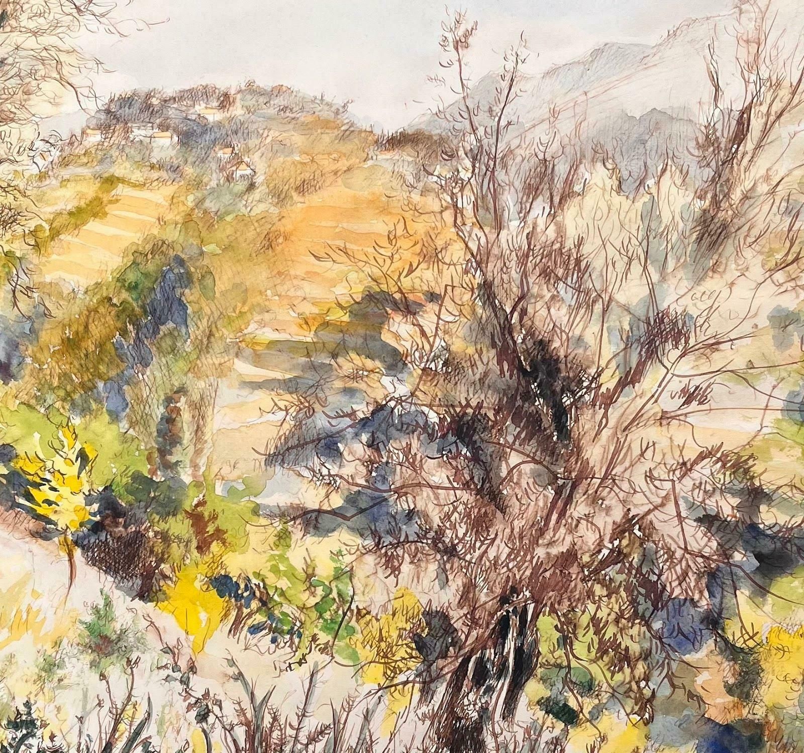 Josine Vignoncountryside Of Nice (Le Mont Chauve)   Serene Watercolor Landscape1950's photo vinterior