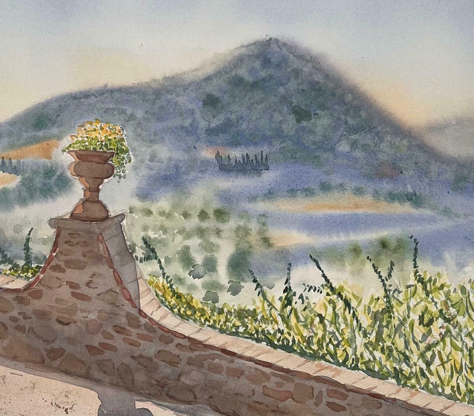 Minty Ramseyview From Montisi Italy Colorful Watercolor Landscape Painting Contemporary 2024 photo for sale