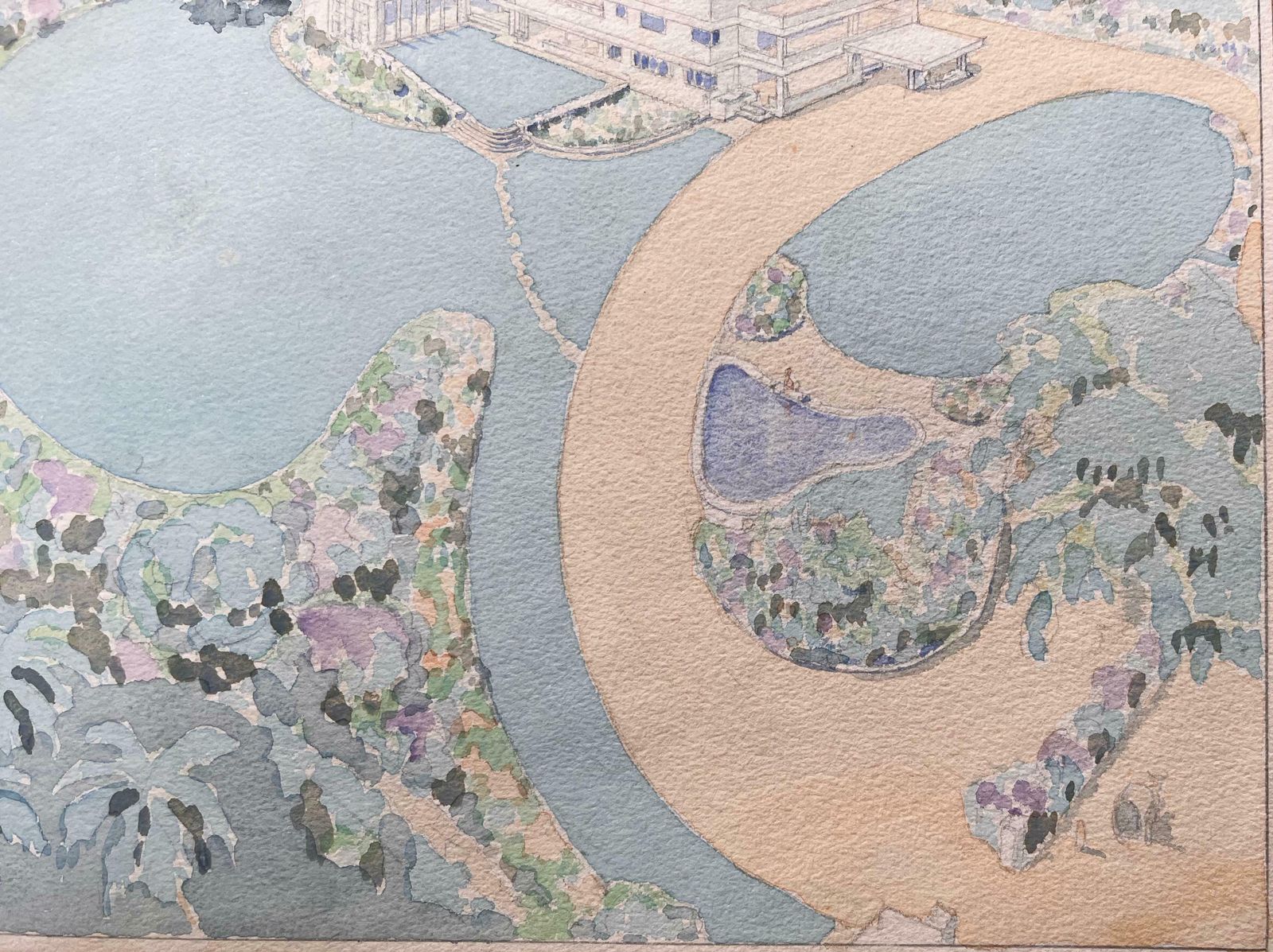 Ian G. Walkerfinely Detailed British Watercolor Topographical Of A Garden At Madras In India20th Century photo for sale