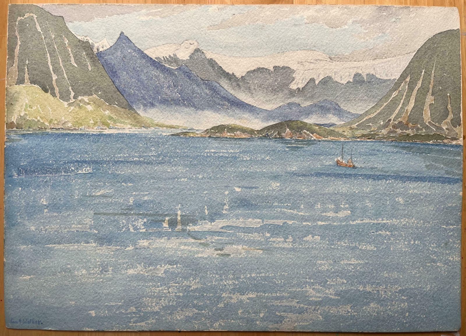 Ian G. Walkerfinely Detailed British Watercolor Topographical Of The Svartisen Glacier1966 photo furniture