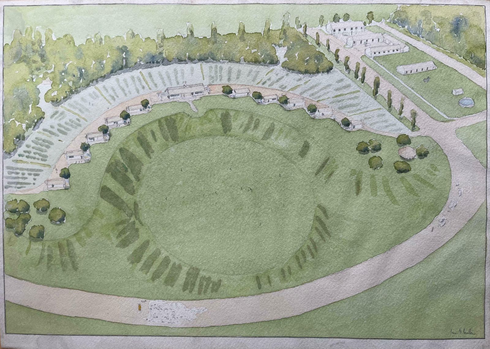 Ian G. Walkerfinely Detailed British Watercolor Topographical Of A Sheep Farm On Mount Kenya20th Century