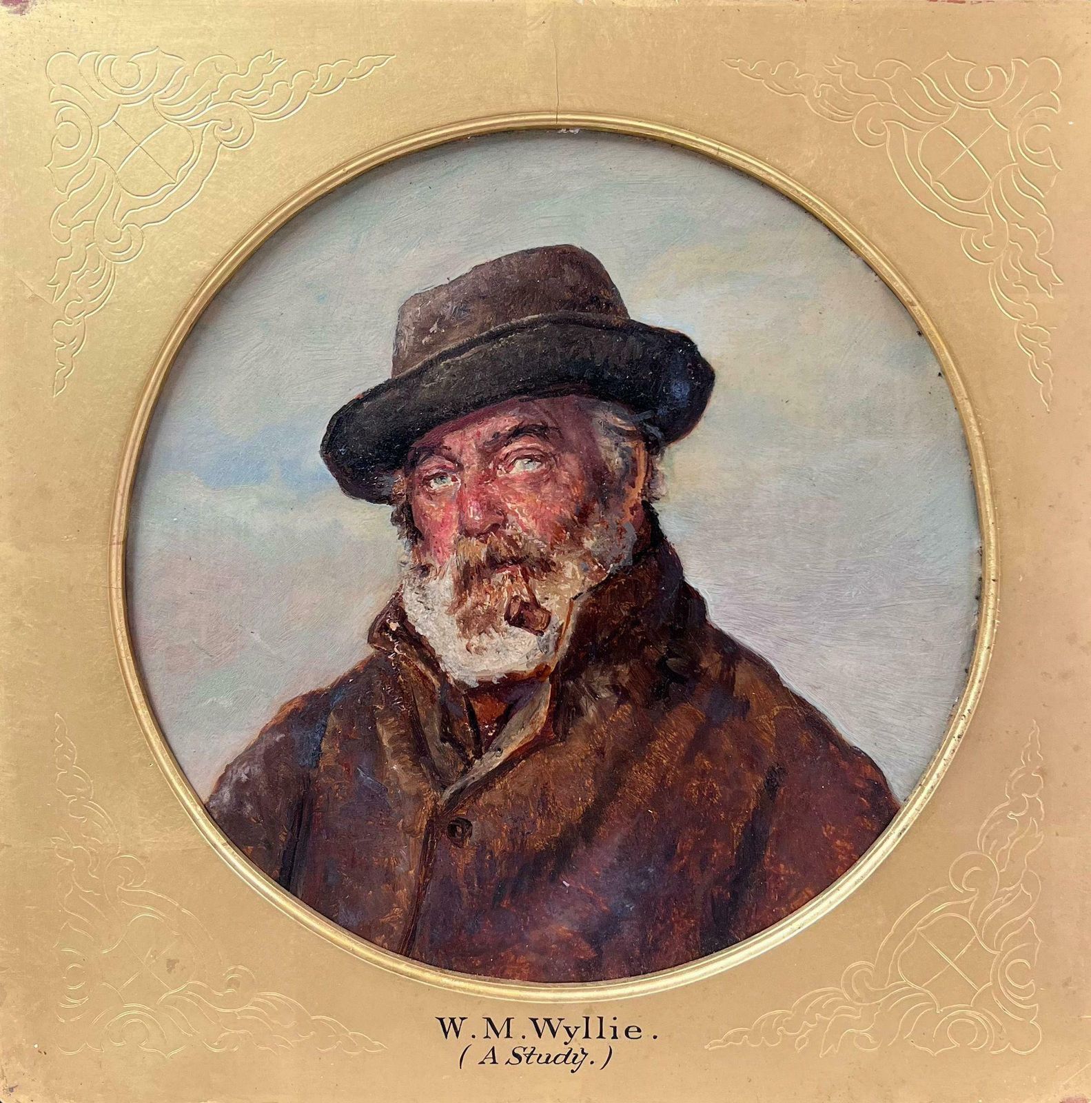 W.M.Wyllievictorian Oil Portrait Grey Bearded Fisherman Smoking Pipe English Oil Painting