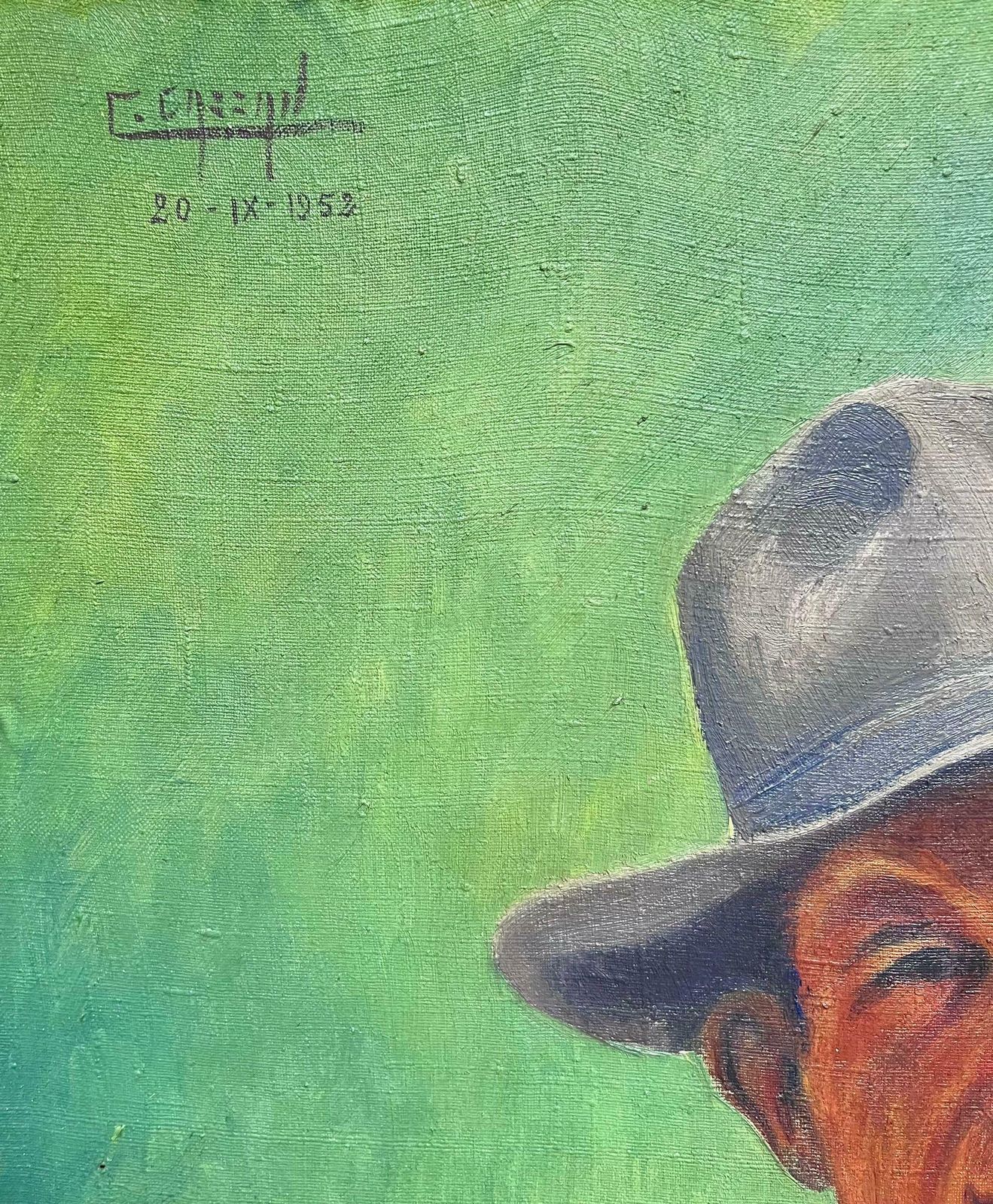 Colbert Cassan1950's Self Portrait Of The Artist In Hat French Signed Oil Painting On Canvas1952 photo vinterior