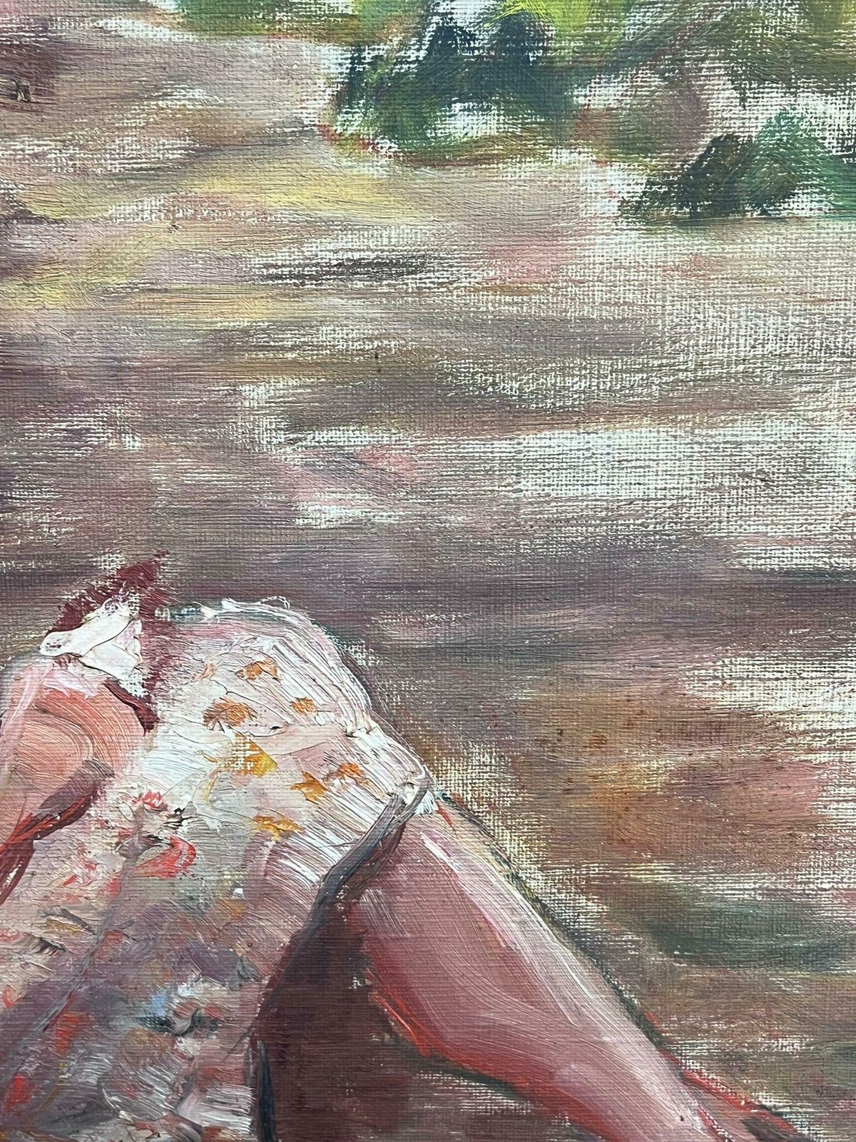 Regine Davidmid 20th Century 1950's French Post Impressionist Oil Lady Reading Under Tree1950's photo Art