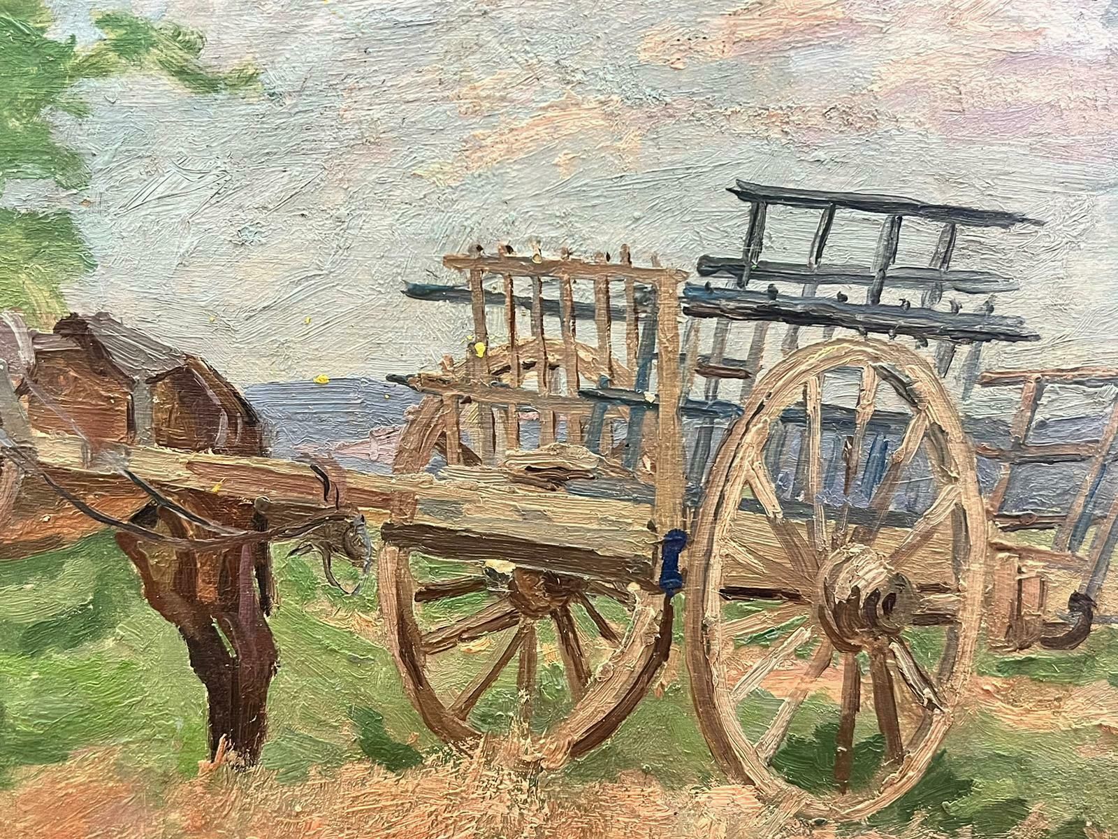 Suzanne Crochet1930's French Post Impressionist Oil Painting    Horse And Hay Cart C. 1930's photo 814.0