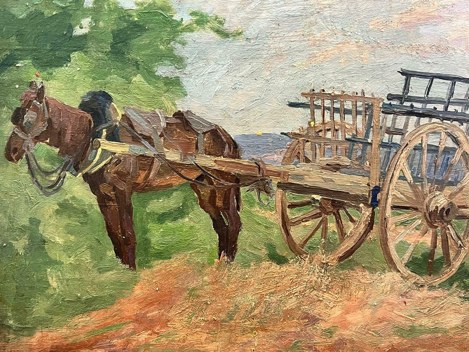 Suzanne Crochet1930's French Post Impressionist Oil Painting    Horse And Hay Cart C. 1930's photo vinterior