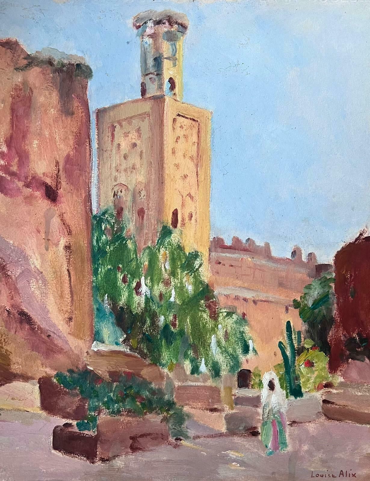 Louise Alix1930's French Impressionist Oil Signed Bell Tower And Figure Town1940's photo furniture