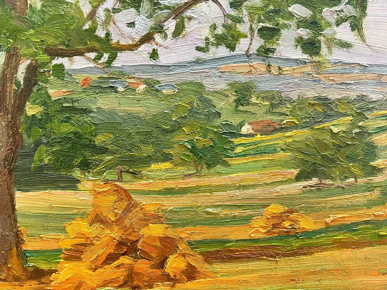 Suzanne Crochet1930's French Post Impressionist Oil Painting Haystack Under Tree Landscape C. 1930's photo for sale