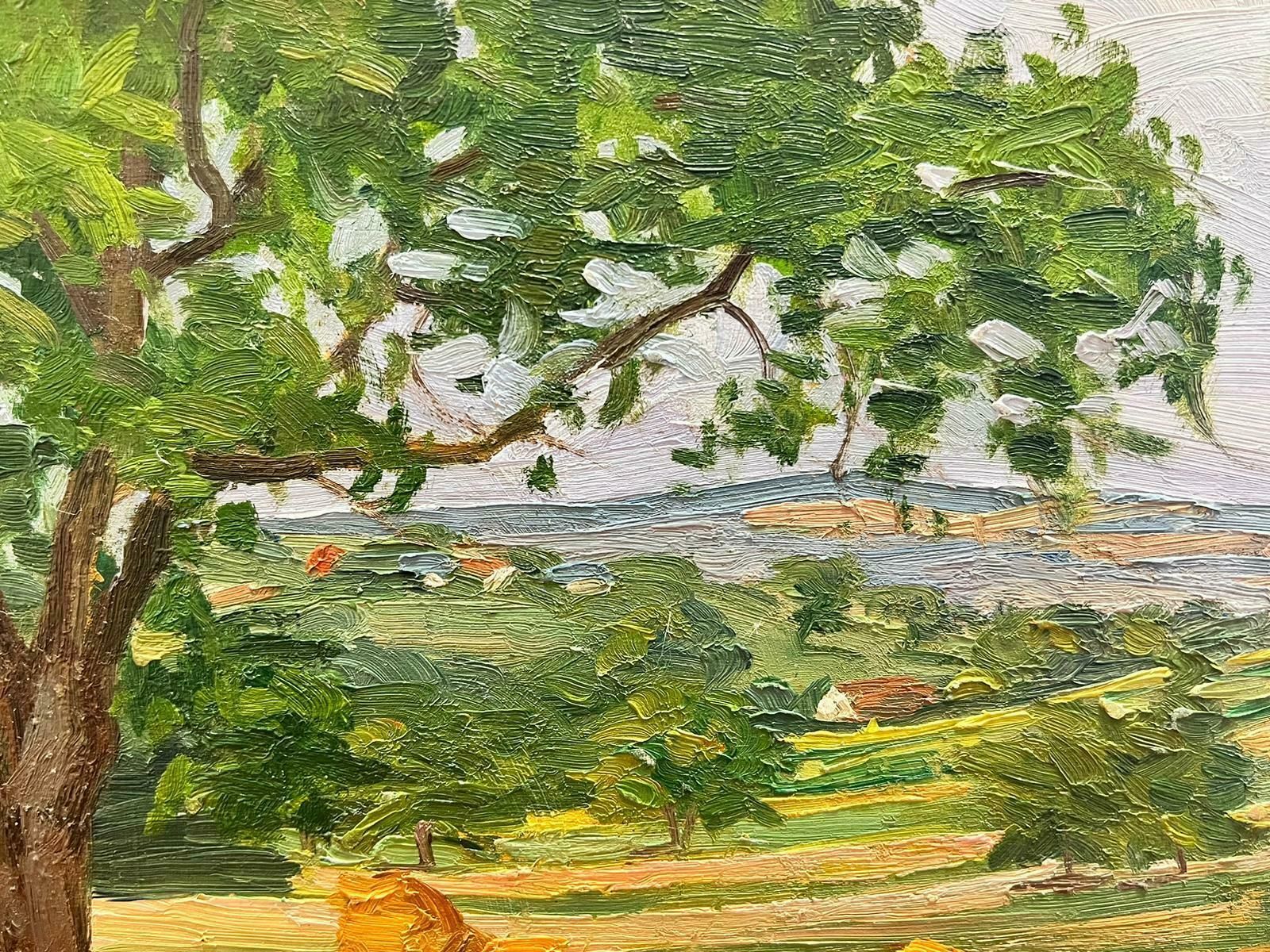 Suzanne Crochet1930's French Post Impressionist Oil Painting Haystack Under Tree Landscape C. 1930's photo Art